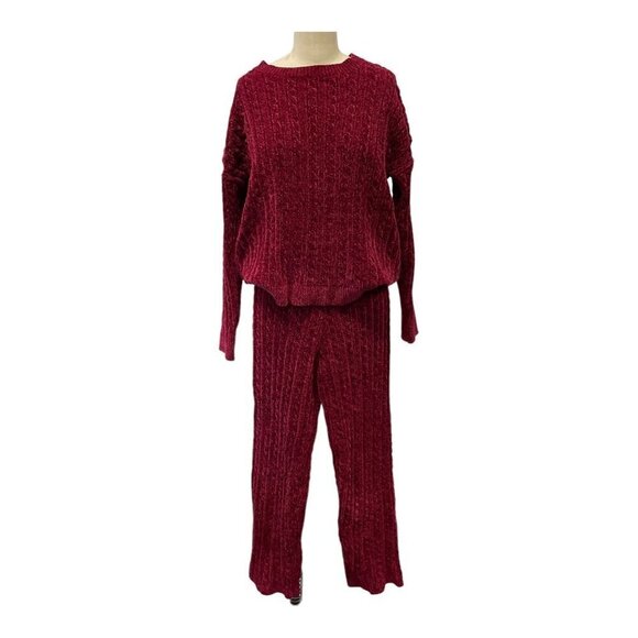 Macaron Boutique Sweater Pants Loungewear Chunky Red Burgundy Size Medium - Picture 1 of 5